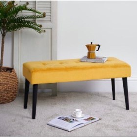 Resim ASELYA HOME Ahşap Ayaklı Puf & Bench Kapı Önü Modern Hardal 90cm 