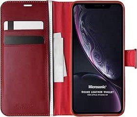 Resim Microsonic Apple iPhone XR için Kılıf Delux Leather Wallet Kırmızı [iPhone XR ile Uyumlu Kılıf - Kırmızı] 