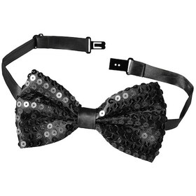 Resim Gece Işıltısı Siyah Payetli Pullu Papyon 7x2 Cm 