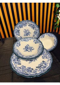 Resim Velour Navy Fulya Yemek Seti 24 Parça Mavi 