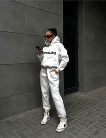 Resim Mood The Label Kışlık Eşofman Takımı - Beyaz Baskılı Kapüşonlu Oversize Şardonlu Beyaz-269539 