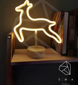 Resim Ema Dükkan Geyik Neon Led Gece Lambası Usb Pilli Dekoratif Masa Lambası Çocuk Odası Yılbaşı Işıklı Lamba 