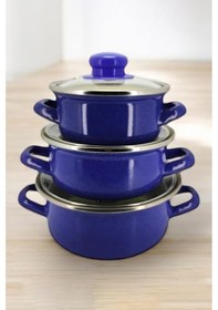 Resim Nishev.com 6 Parça Mini Emaye Tencere Seti 12/14/16 Cm Mavi Mavi 