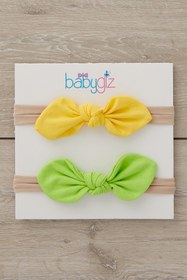 Resim Babygiz El Yapımı Yumuşak stil ince bağlamalı Doğal Pamuklu Penye 2'li Bebek Çocuk Kız Bandana Sarı Yeşil 