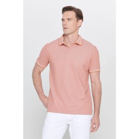Resim AC&Co / Altınyıldız Classics Erkek Çekmeyen Pamuklu Kumaş Slim Fit Dar Kesim Kiremit-Bej Kıvrılmaz Polo Yaka Tişört 