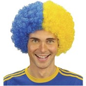 Resim Sarı Lacivert Kıvırcık Afro Bonus Peruk Taraftar Bonus Saç 