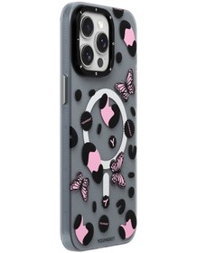 Resim İphone 14 Pro Uyumlu Kılıf Magsafe Şarj Özellikli Kelebek Desenli Youngkit Shadow Dance Serisi Siyah 