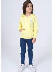 Resim Toontoy Kids Toontoy Erkek Çocuk Kapüşonlu Fermuarlı Cepli Düşük Omuz Baskılı Örme Hırka - 3 İplik Şardonsuz Sarı 