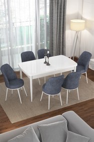 Resim Canisa Concept Via Serisi 80x132 Açılabilir Mutfak Masası Takımı Beyaz Masa 6 Füme Sandalye 