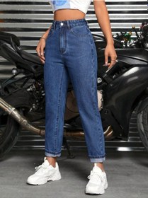 Resim Kadın Denim Pantolon Koyu Mavi Mavi 