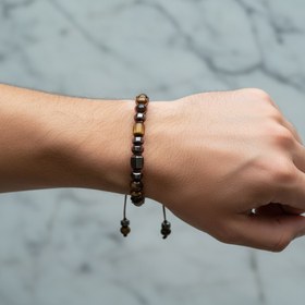 Resim Kaplan Gözü, Hematit ve Azurit Doğal Taş Erkek Bileklik - Şık ve Modern Tasarım - 16-17cm 