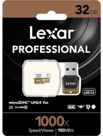 Resim Lexar 32Gb 1000X Microsdhc C10 150Mb/Sn+Usb3.0 4K Hafıza Kartı 