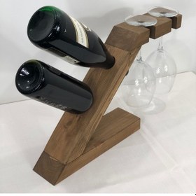 Resim Doğal Ahşap Masa Üstü Şaraplık Standı, Masif Şaraplık Koyu Meşe 