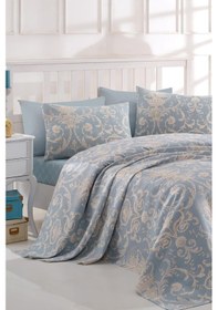 Resim Enlora Home Baskılı Çift Kişilik Pike Takımı Tuval Mavi 