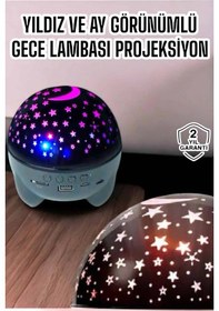 Resim Mey İthalat Gece Lambası Projeksiyon Görünümlü Şarjlı Yıldızlı Yuvarlak Mavi 