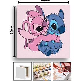 Resim Sayılarla Boyama 20x20 Cm Tuval Seti Fırça Boya Dahil Çıtaya Gerili - Mavi Pembe 