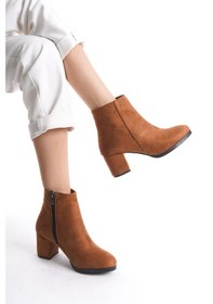 Resim Kadın Liva Düz Topuklu Kısa Bot Taba Süet 