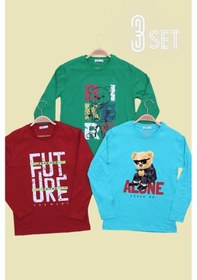 Resim Panios Kids 3'lü Düz Basketball-retro Car-todaying Erkek Çocuk Uzun Kol Yeşil-kırmızı-turkuaz Sweatshirt Çok Renkli 