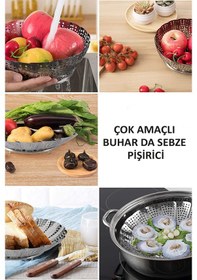 Resim Paslanmaz Çelik Buharlı Pişirici Katlanır Buharda Sebze Pişir 