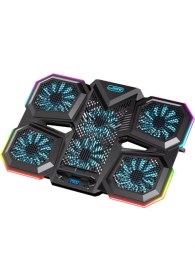 Resim Coofbe 6 Fanlı 12 Rgb Işık Modlu Kademe Standlı LCD Göstergeli Notebook Soğutucu Laptop Standı Soğutucu 
