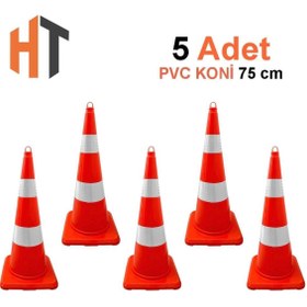Resim Hayat Trafik 5'li PVC Trafik Konisi 90 cm Çift Reflektifli Trafik Dubası 