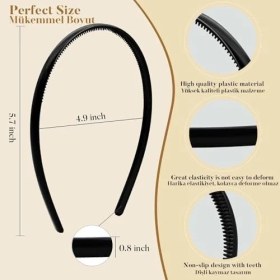 Resim Mena Rise x Spring Saten Saç Bantları, 4&apos;lü Paket, 3 cm Genişliğinde, Kadınlar ve Kızlar Için Kaymaz Moda Saç Bantları, Dıy Tatil Kostümü Saç Aksesuarları - Siyah 