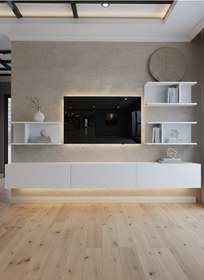 Resim Resital Ledli Duvara Monte Tv Sehpası - Beyaz - W6011-1 Beyaz 