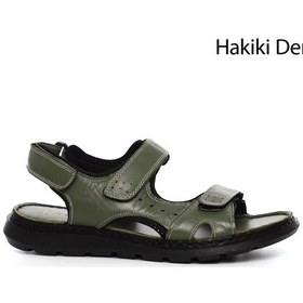 Resim Gönderi R Ayarlanabilir Cırt Bantlı Hakiki Deri Sandalet Haki 