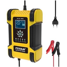 Resim Foxsur 12V 24V 12A Araç Pil Akü Şarj Cihazı 7 Aşamalı Darbe Bakım Sarı 