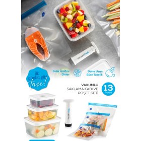 Resim Vienev 13 Parça Vakumlu Gıda Saklama Kabı Seti Beyaz Renkli Ergonomik Tasarım ile Uzun Süre Tazelik 