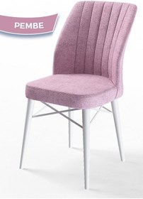 Resim Canisa Flex Serisi, Üst Kalite Mutfak Sandalyesi, 6 Adet Pembe Sandalye, Gürgen Beyaz Ahşap Ayak Sandalye Pembe Ayaklar Beyaz 