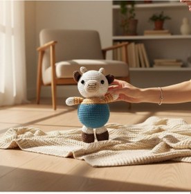 Resim Oyun Ve Uyku Arkadaşı El İşi Amigurumi Peluş Oyuncak İnek 