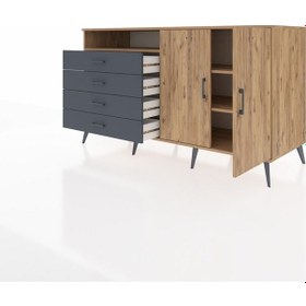 Resim Kronos Konsol 3 Raflı 4 Çekmeceli 2 Kapaklı 176x59x99 Çam-çam/ant Çam-çam/antrasit 