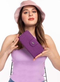 Resim Gondol Hmx Büyük Boy Lüks Şık El Cüzdanı Hmx.370 - Mor Yazı 