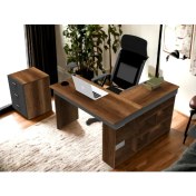 Resim Robin Home Boston Kitaplık Raflı L Ofis Çalışma Masası ve Keson Etajer 3 Çekmeceli Barok-Antrasit 