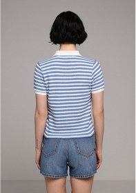 Resim Colin's Colins Slim Fit Polo Yaka Çizgili Kadın Mavi Kısa Kol Tişört Cl1080513 Q1.v1 Ble 