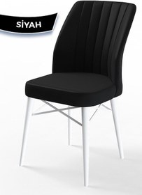 Resim Canisa Flex Serisi, Üst Kalite Mutfak Sandalyesi, 8 Adet Siyah Sandalye, Gürgen Beyaz Ahşap Ayak Sandalye Siyah Ayaklar Beyaz 