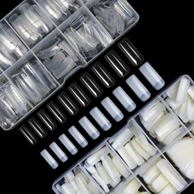 Resim 500 Adet Yarım Kapak Takma Tırnak Ucu - 10 Boyutlu Akrilik Fransız Tarzı Yapay Tırnak Uçları, Kutulu Manikür Seti, Tırnak Sanatı Salonu ve Ev DIY İçin 