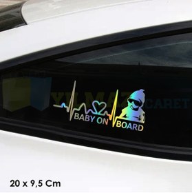 Resim yılmazetic Arabada Bebek Var Kalp Ritim Renkli Hologram Cam Oto Sticker Etiket Çıkartma Yapıştırma 20 X 9,5 Cm 