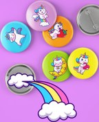 Resim Varyant Unicorn - Sevimli - Eğlenceli - Rengarenk - Iğneli Rozet Seti - Broş - Yaka - Çanta Rozeti 5 Adet 