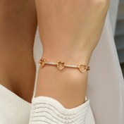 Resim 1 adet 18K Altın Kaplama Vintage Boho Kalp Bileklik, Renkli Taşlarla, Bakır Malzeme, Düğün ve Ziyafetler için Şık Takı, Tüm Mevsimler için 