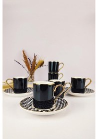 Resim Digithome Kosova Porselen 6 Lı Kahve Fincan Takımı Siyah Beyaz - Kgp-093 
