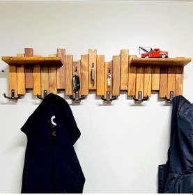 Resim Mavitrend Ahşap Duvar Ve Kapı Askısı Elbise Askılık Portmanto 6 Askılı Piyano 2 Raflı Model Meşe 