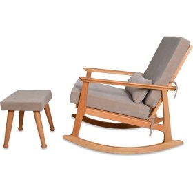 Resim Asedia Iskandinav Naturel Bej Minderli Puflu Sallanan Sandalye Dinlenme Koltuğu 