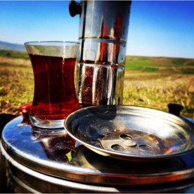 Resim Çift Musluklu Odunlu Kömürlü Çay Semaveri Odunlu Kömürlü Paslanmaz Semaver 5 Litre 