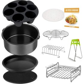 Resim Yuandong 9 Parça 7 Inç (18cm) Yui / Xiaomi / Philips / Kumtel Uyumlu Air Fryer Aksesuarları Set - Siyah (Yurt Dışından) 