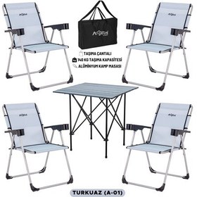 Resim 4 Adet Katlanır Kamp Sandalyesi Ve Alüminyum Masa Seti - Rock Dark - Turkuaz - Taşıma Çantalı Çok Renkli 
