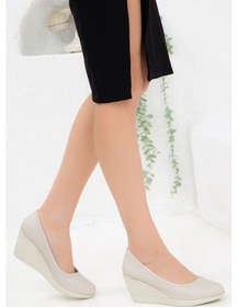 Resim Cilt Ten Kadın Dolgu Topuklu Ayakkabı-1827-Bej Ten Rengi 