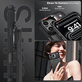 Resim Babilden iPhone 17 Pro için Kılıf Kamera Korumalı Magsafe Wireless Şarj Özellikli Mat Şeffaf Renkli Standlı Kılıf Lens Hediyeli Siyah 