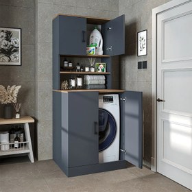 Resim Kapaklı Çamaşır Makinesi Dolabı - 1015 - 70 CM / Atlas Çam-Antrasit 